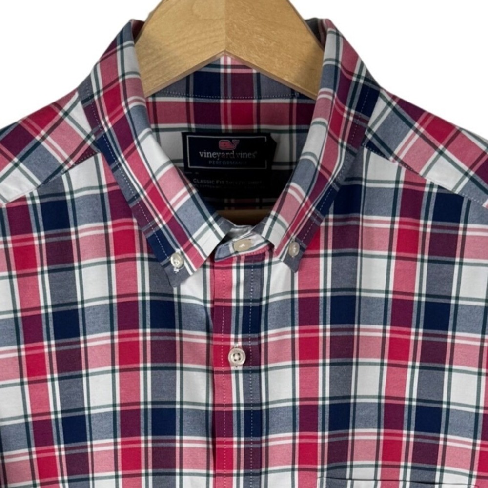Vineyard Vines Performance Plaid Tucker Shirt Mens XL Red White Blue Classic Fit